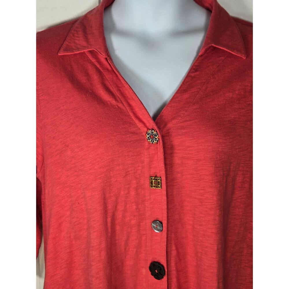 Soft Surroundings Danielle LG Terra Cotta Button Front Asymmetrical Cotton Tunic - Picture 3 of 13